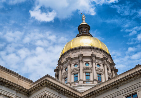 Gold dome of Georgia Capitol in Atlanta, the building that houses the legislative body of the state.